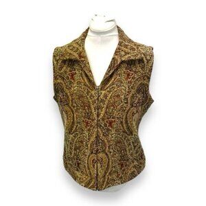 Crazy Horse by Liz Claiborne Vintage Brown & Red Floral Tapestry Vest, Size L